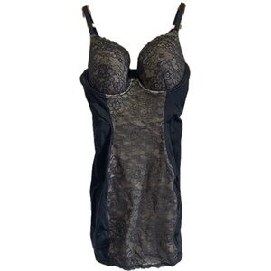 Elegant Black Lace over Gold Slip dress